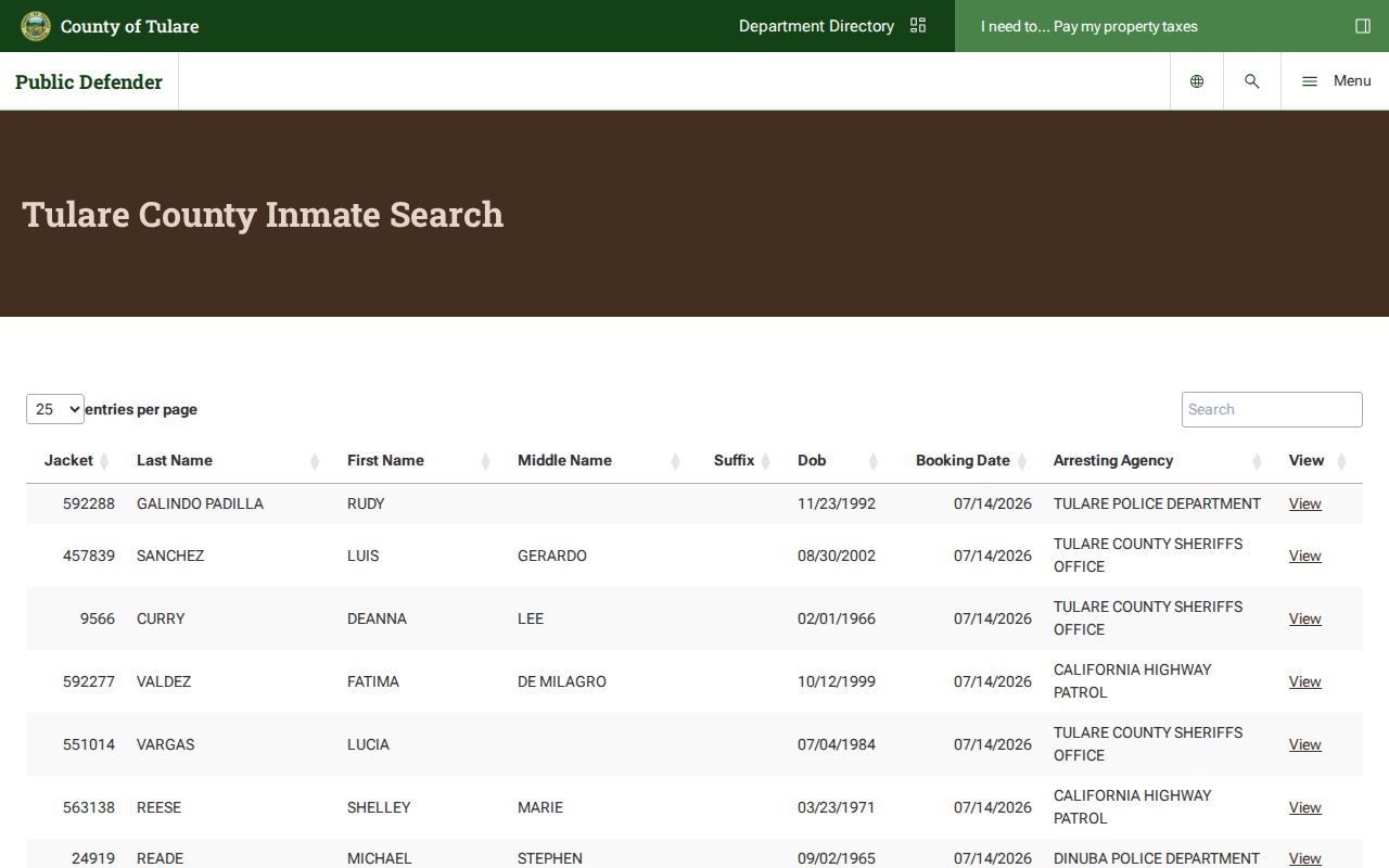 Tulare County people search active inmate lookup