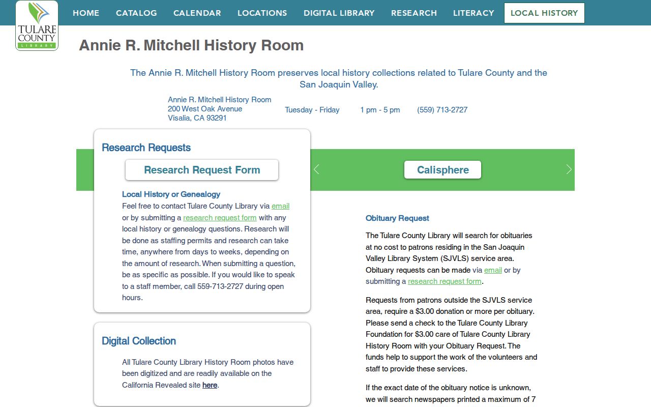Tulare County people directories Annie R. Mitchell History Room