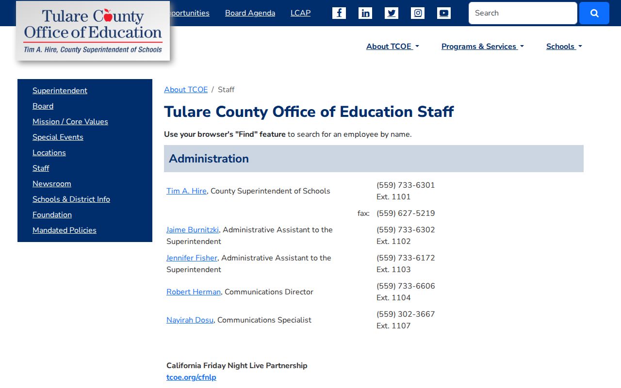 Tulare County people directories Office of Education staff page