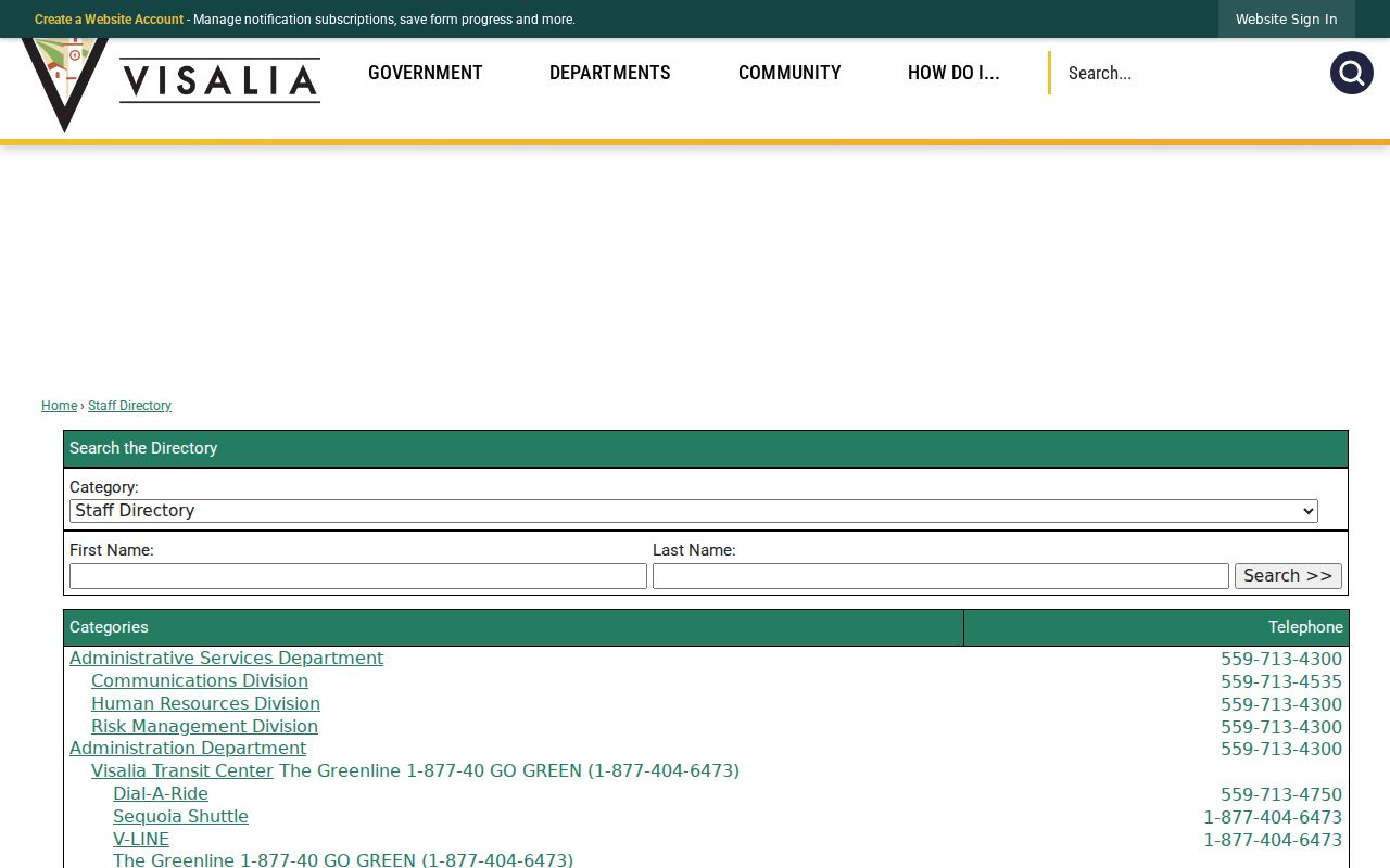 Tulare County people directories City of Visalia staff search