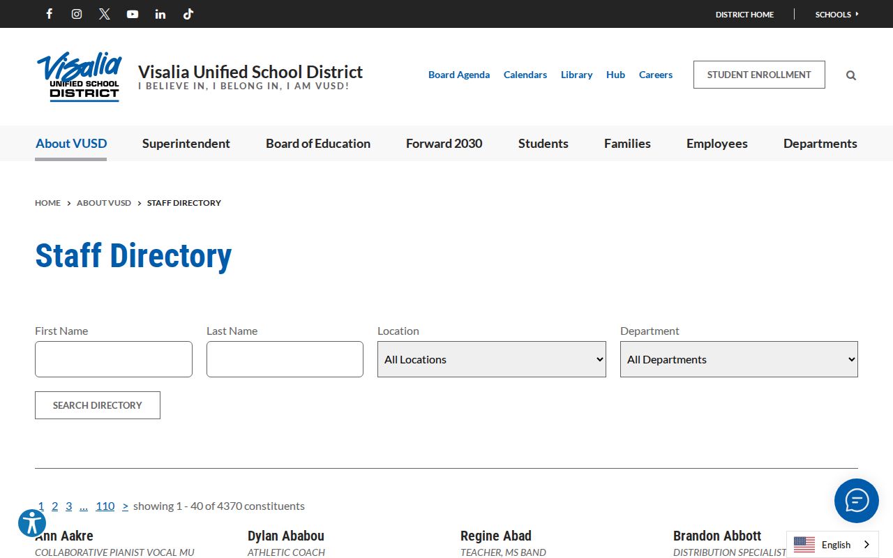 Tulare County people directories Visalia Unified staff listings