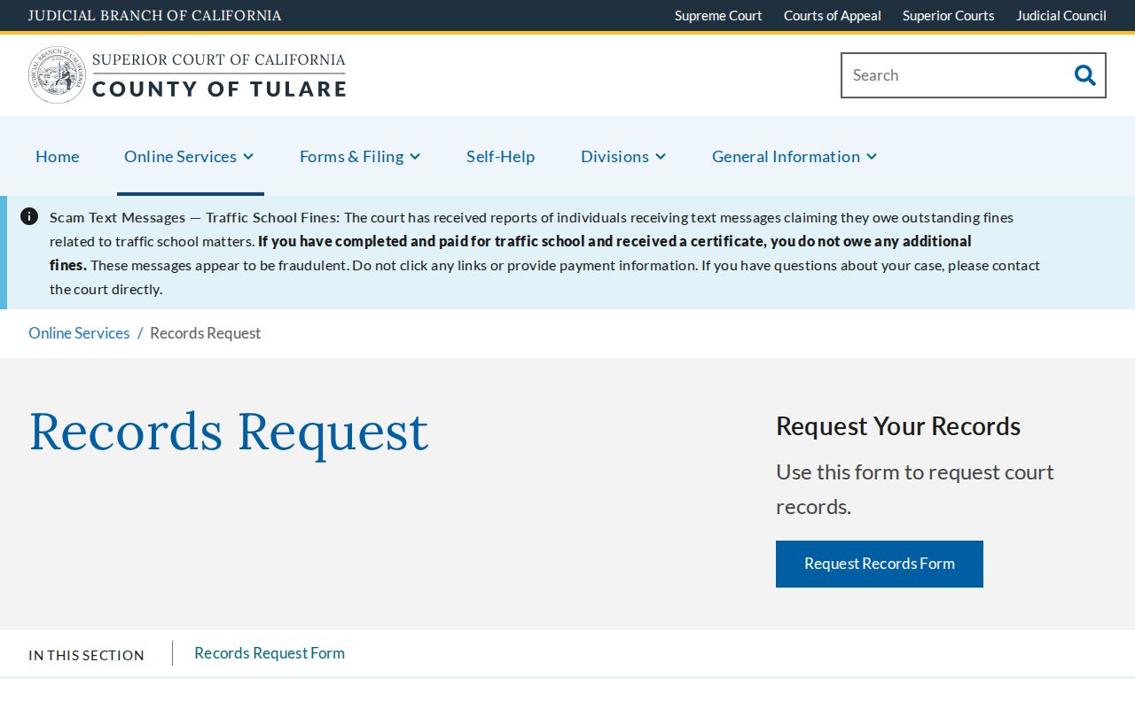 Tulare County public records court copy request options